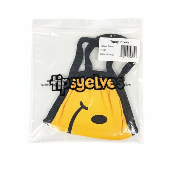 NEW IN BAG Tipsy Elves Smiley Cloth Yellow Face Mask - Picture 4 of 4